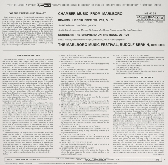 Rudolf Serkin, Leon Fleisher, Benita Valente: Chamber Music from Marlboro - Plak Foto #2