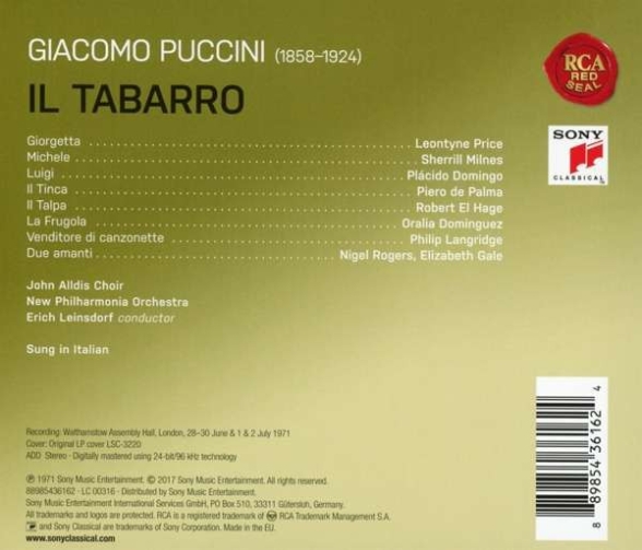 Leontyne Price, Plácido Domingo, Sherrill Milnes, Erich Leinsdorf: Puccini: Il Tabarro - CD Foto #2