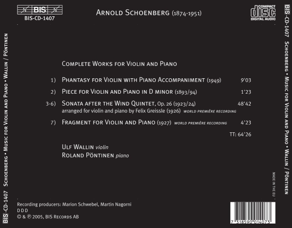 Ulf Wallin, Roland Pöntinen: Schoenberg: Complete Works for Violin & Piano - CD Foto #2