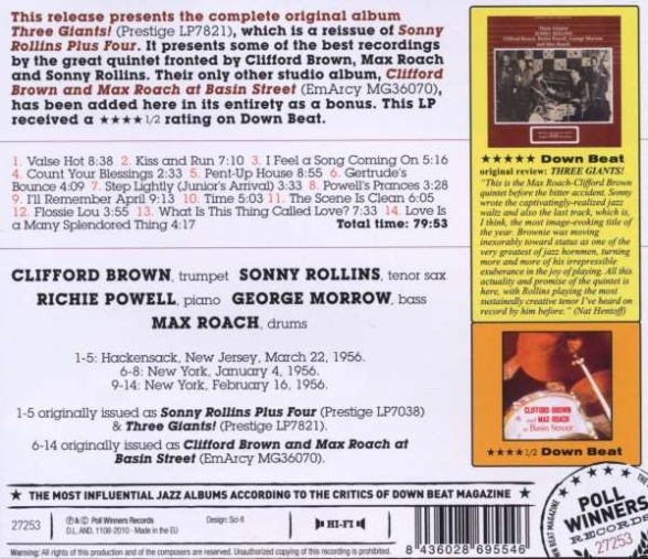 Clifford Brown, Sonny Rollins, Max Roach: Three Giants - CD Foto #2