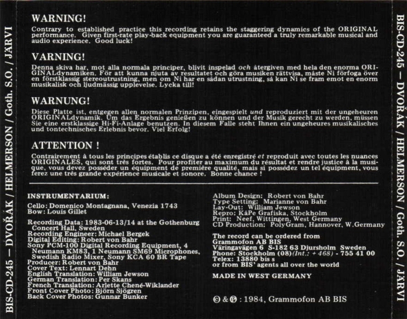Frans Helmerson, Gothenburg Symphony Orchestra, Neeme Järvi: Dvorak: Cello Concerto - CD Foto #2