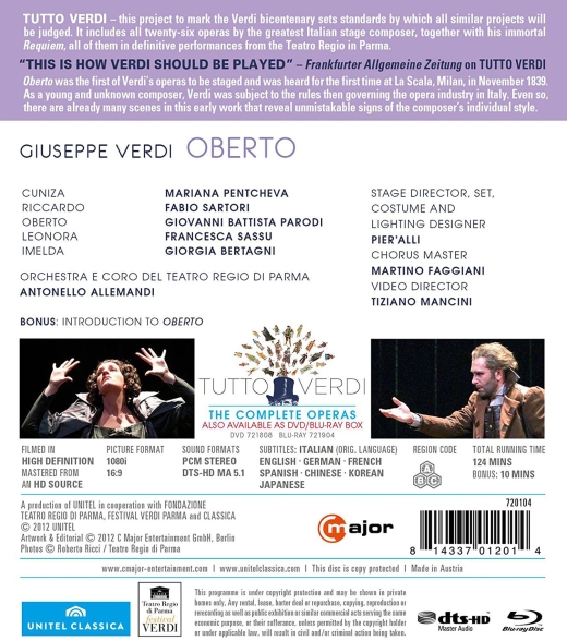 Mariana Pentcheva, Fabio Sartori, Giovanni Battista Parodi, Giorgia Bertagni, Teatro Regio di Parma Orchestra, Antonello Allemandi: Verdi: Oberto - BluRay Foto #2