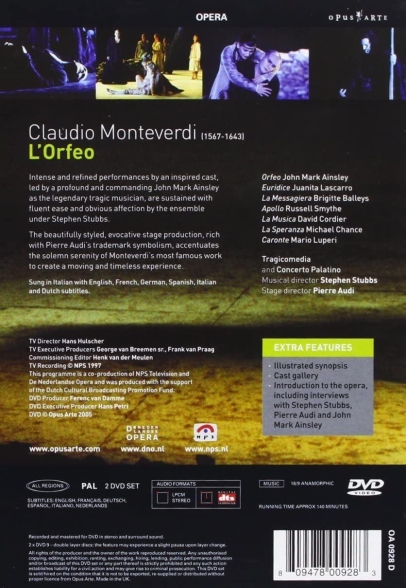 John Mark Ainsley, Juanita Lascarro, Brigitte Balleys, Russell Smythe, David Cordier, Michael Chance, Mario Luperi, Tragicomedia, Concerto Palatino, Stephen Stubbs: Monteverdi: L'Orfeo - DVD Foto #2