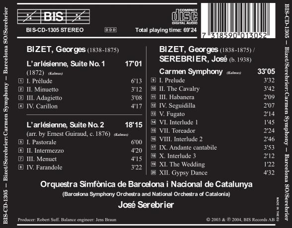 Orquestra Simfònica de Barcelona i Nacional de Catalunya, José Serebrier: Bizet: Carmen Symphony - CD Foto #2