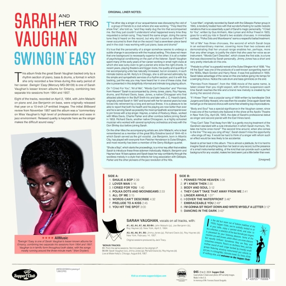 Sarah Vaughan: Swingin' Easy - Plak Foto #2
