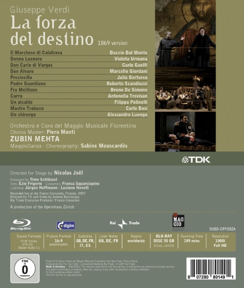 Orchestra e coro del Maggio Musicale Fiorentino, Zubin Mehta: Verdi: La Forza del Destino - BluRay Foto #2