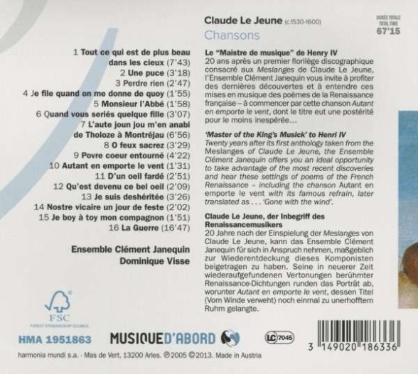 Ensemble Clément Janequin, Dominique Visse: Le Jeune: Autant en emporte le vent - CD Foto #2