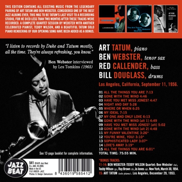 Art Tatum, Ben Webster: Art Tatum & Ben Webster Quartet + 5 Bonus Tracks - CD Foto #2