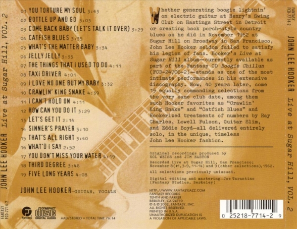 John Lee Hooker: Live at Sugar Hill 2 - CD Foto #2