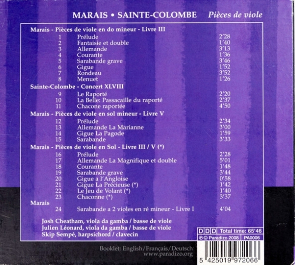 Julien Leonard: Marais, Sainte-Colombe: Pieces de Viole - CD Foto #2