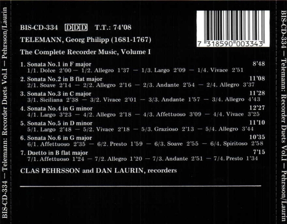 Clas Pehrsson, Dan Laurin: Telemann - Recorder Duets, Vol.I - CD Foto #2