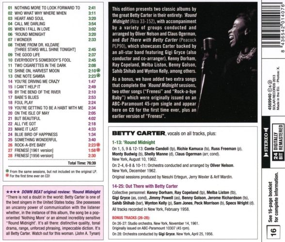 Betty Carter: Around Midnight + Out There With Betty Carter + 5 Bonus Tracks - CD Foto #2