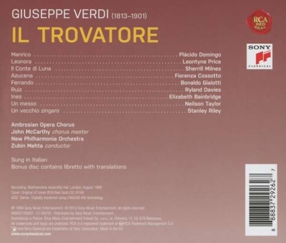 Leontyne Price, Plácido Domingo, Zubin Mehta, New Philharmonia Orchestra, Ambrosian Opera Chorus: Verdi: Il Trovatore - CD Foto #2