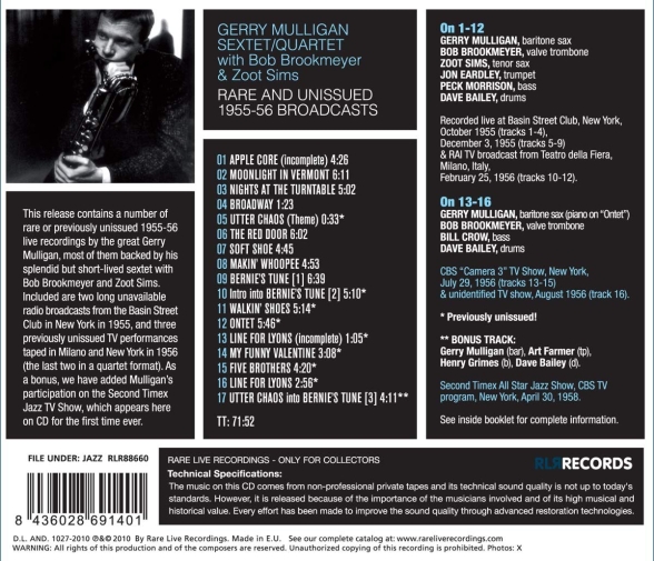 Gerry Mulligan: Rare And Unissued 1955 - 1956 Broadcasts - CD Foto #2