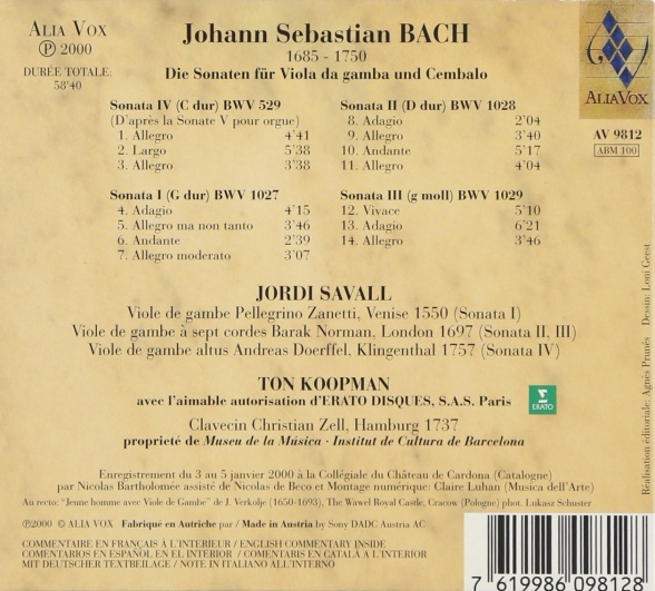 Jordi Savall, Ton Koopman: J. S. Bach: Die Sonaten für Viola da gamba und Cembalo - CD Foto #2