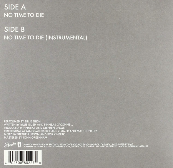 Billie Eilish: No Time To Die (James Bond Titelsong - Smoke Colored Vinyl) - Single Plak Foto #2