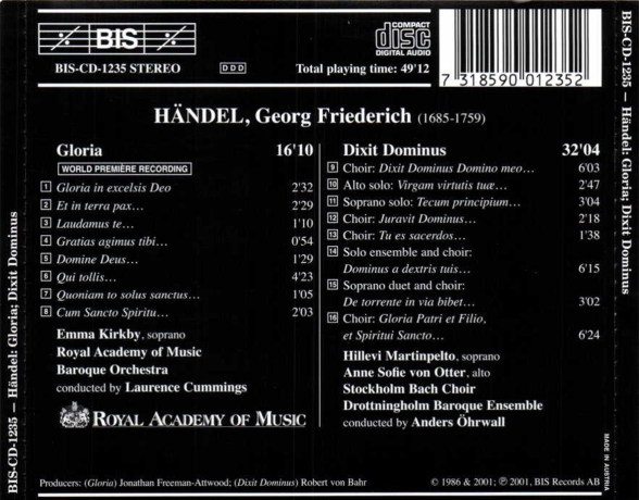Laurence Cummings, Emma Kirkby, Royal Academy of Music Baroque Orchestra: Handel - Gloria - CD Foto #2