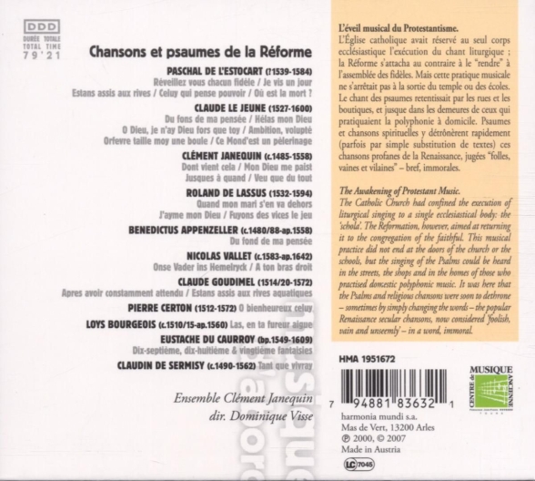 Ensemble Clément Janequin, Dominique Visse: Psalms and Chansons of the Reformation - CD Foto #2