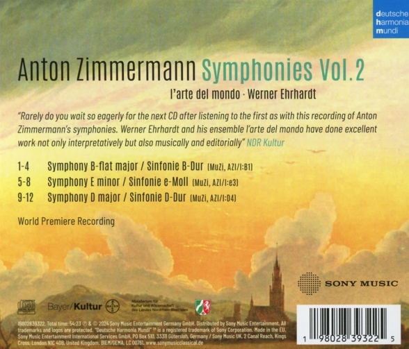 L'Arte del mondo, Werner Ehrhardt: Anton Zimmermann: Symphonies Vol 2 - CD Foto #2