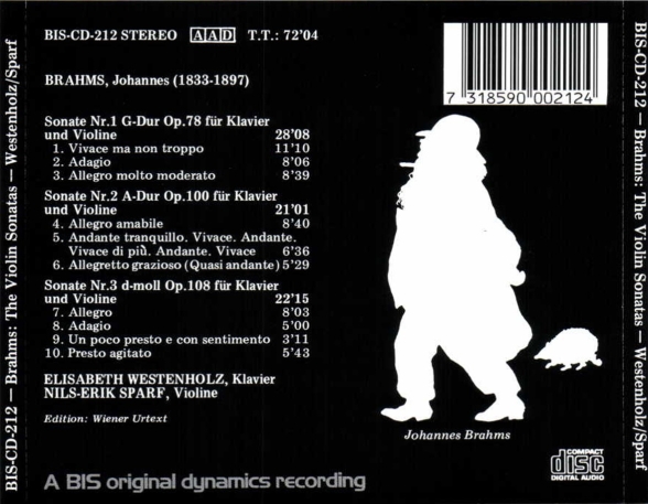 Elisabeth Westenholz, Nils-Erik Sparf: Brahms: Violin Sonatas - CD Foto #2