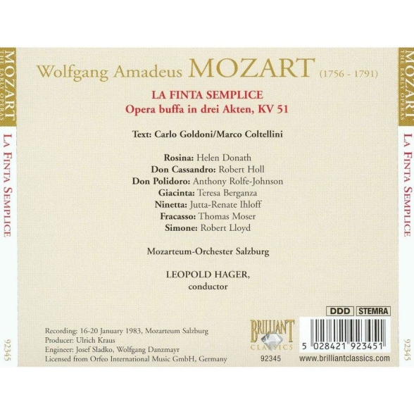 Helen Donath, Robert Holl, Anthony Rolfe Johnson, Teresa Berganza, Leopold Hager: Mozart: La Finta Semplice, KV51 - CD Foto #2