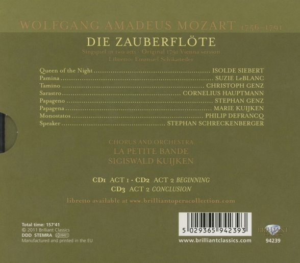 Isolde Siebert, Suzy Le Blanc, Christoph Genz, La Petite Bande, Sigiswald Kuijken: Mozart: Die Zauberflöte - CD Foto #2
