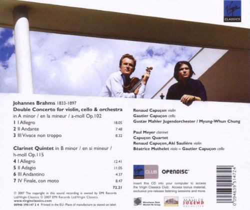 Paul Meyer, Aki Sauliere, Beatrice Muthelet, Renaud Capuçon, Gautier Capuçon, Gustav Mahler Jugendorchester, Myung-Whun Chung: Brahms: Double Concerto, Clarinet Quintet - CD Foto #2