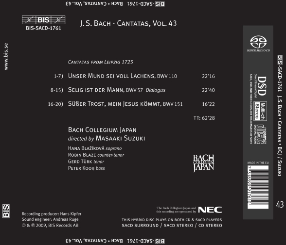 Bach Collegium Japan, Masaaki Suzuki: J.S. Bach: Cantatas, Vol. 43 - SACD Foto #2