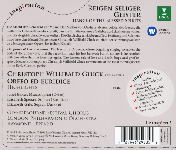 Janet Baker, Elisabeth Speiser, Elizabeth Gale, London Philharmonic Orchestra, Raymond Leppard: Gluck: Orpheus & Euridice (Highlights) - CD Foto #2