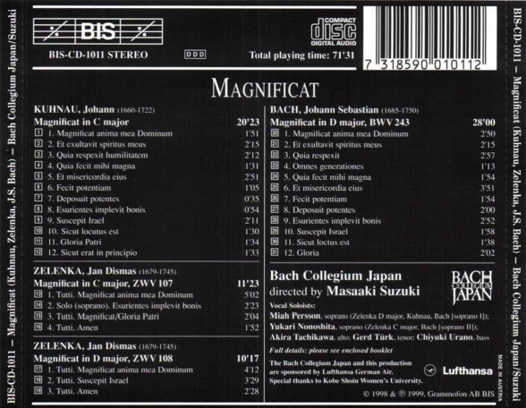 Bach Collegium Japan, Masaaki Suzuki: J.S. Bach: Magnificat - CD Foto #2