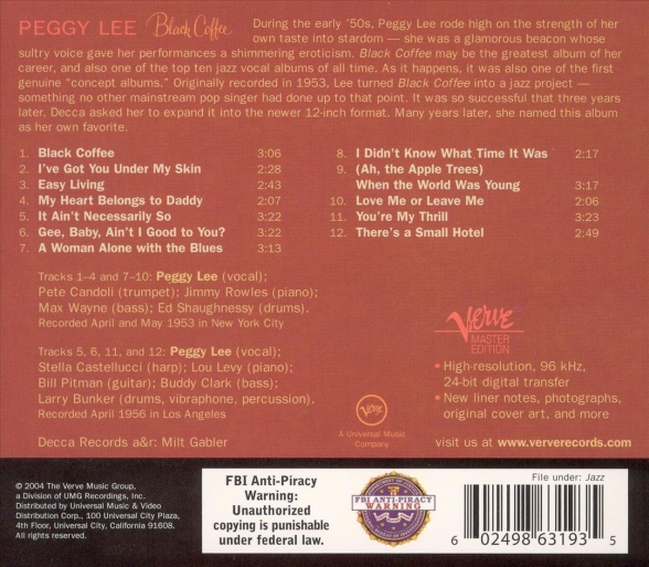 Peggy Lee: Black Coffee - CD Foto #2
