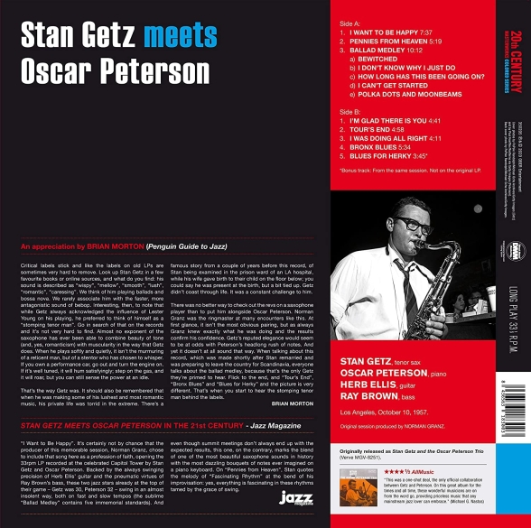 Stan Getz, Oscar Peterson: Stan Getz Meets Oscar Peterson (Limited Edition - Solid Orange Vinyl) - Plak Foto #3