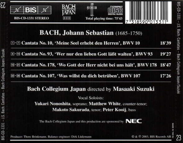 Bach Collegium Japan, Masaaki Suzuki: J.S. Bach: Cantatas, Vol. 23 (BWV 10, 93, 178, 107) - CD Foto #2
