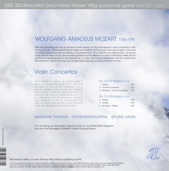 Marianne Thorsen, Trondheim Soloists, Oyvind Gimse: Mozart: Violin Concertos - Plak Foto #2