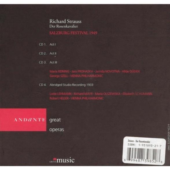 George Szell, Wiener Philharmoniker, Hilde Gueden, Jarmila Novotna, Maria Reining: Strauss: Der Rosenkavalier - CD Foto #2