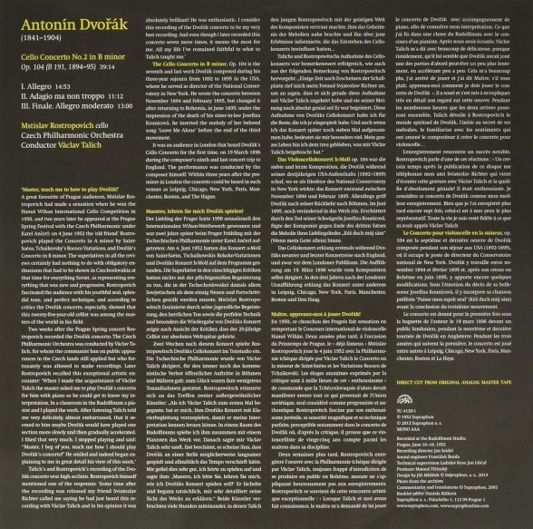 Mstislav Rostropovich, Czech Philharmonic Orchestra, Vaclav Talich: Antonín Dvorák: Cello Concerto in B Minor, Op. 104 - Plak Foto #2