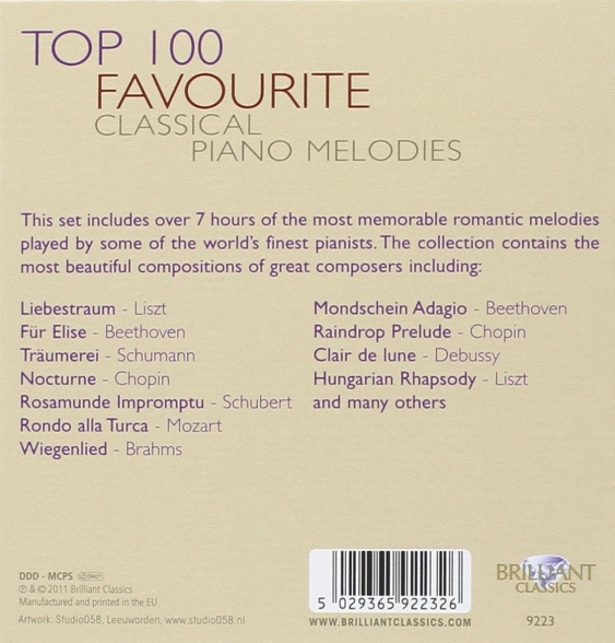 Çeşitli Sanatçılar: Top 100 Favourite Classical Piano Melodies - CD Foto #2
