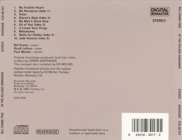 Bill Evans Trio: At The Village Vanguard - CD Foto #2