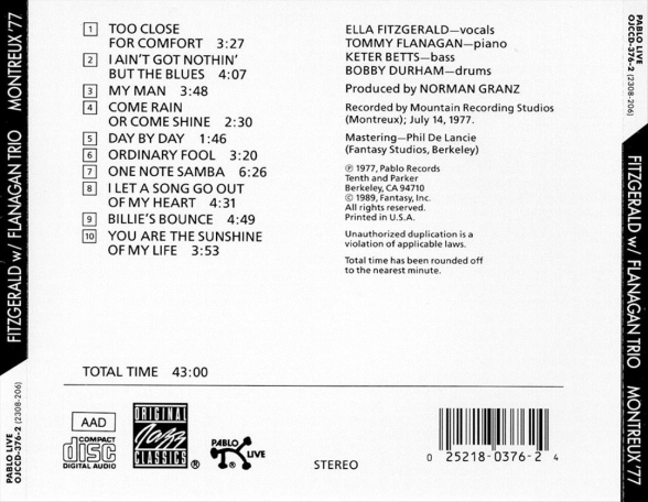 Ella Fitzgerald, Tommy Flanagan: Montreux 77 - CD Foto #2