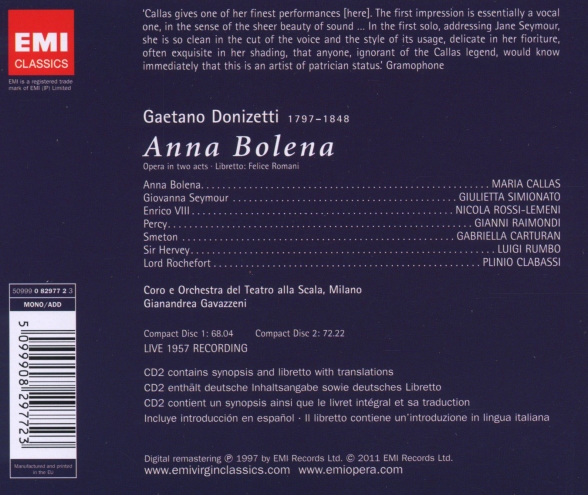 Maria Callas, Giulietta Simionato, Nicola Rossi Lemeni, La Scala Orchestra, Gianandrea Gavazzeni: Donizetti: Anna Bolena - CD Foto #2
