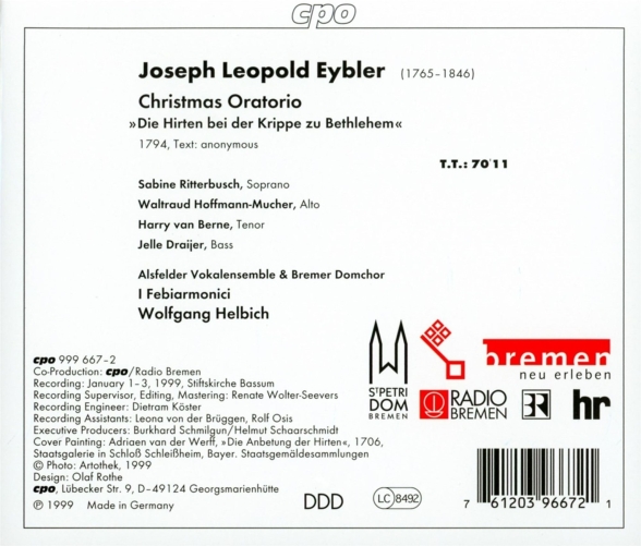 Wolfgang Helbich, I Febiarmonici, Alsfelder Vokalensemble: Eybler: Christmas Oratorio - CD Foto #2