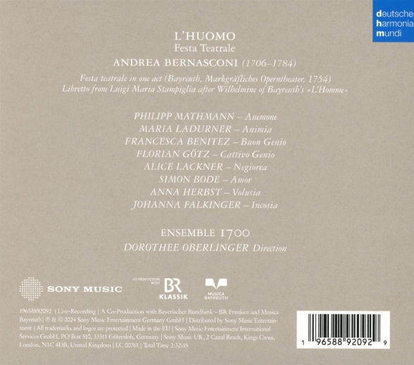 Ensemble 1700, Dorothee Oberlinger: Andrea Bernasconi: L'Huomo - CD Foto #2