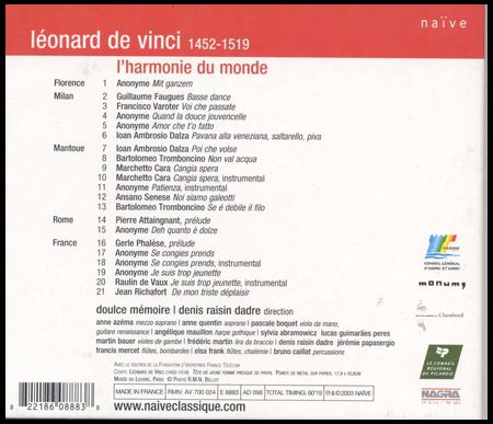 Doulce Memoire, Denis Rasin Dadre: Leonardo da Vinci - l'harmonie du monde - CD Foto #2