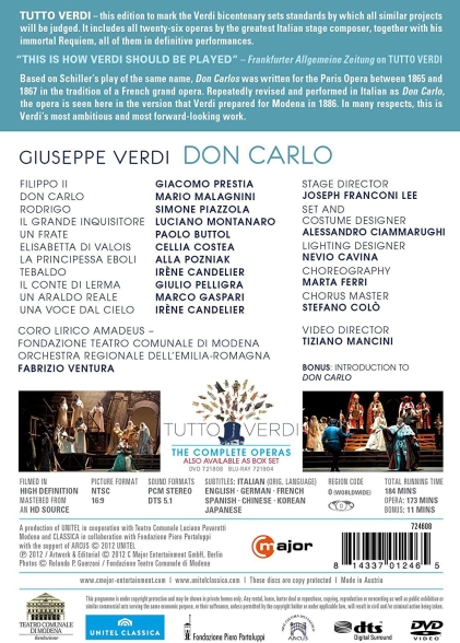Giacomo Prestia, Mario Malagnini, Simone Piazzola, Luciano Montanaro, Paolo Guttol, Cellia Costea, Orchestra Regionale Dell 'Emilia-Romagna, Fabrizio Ventura: Verdi: Don Carlo - DVD Foto #2