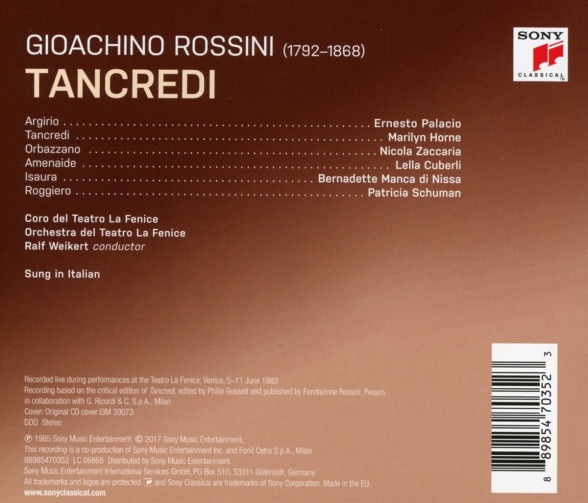 Ralf Weikert, Orchestra e Coro del Teatro La Fenice: Rossini: Tancredi - CD Foto #2