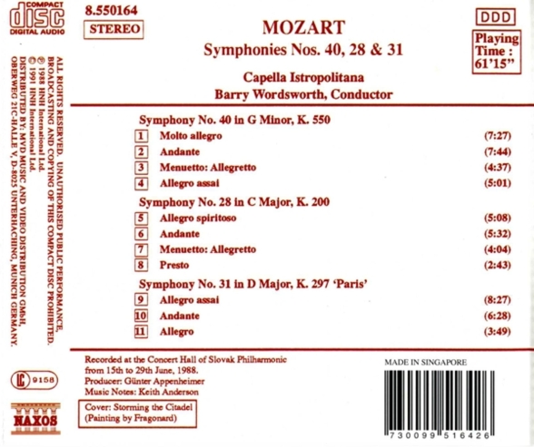 Capella Istropolitana: Mozart: Symphony No. 28, 31, 40 - CD Foto #2
