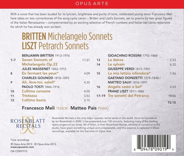 Britten: Michelangelo Sonnets; Liszt: Petrach Sonnets - CD Foto #2