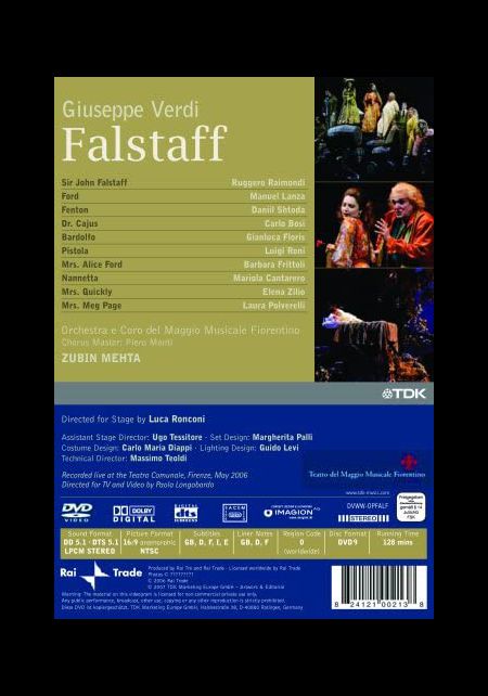Ruggero Raimondi, Manuel Lanza, Daniil Shtoda, Carlo Bosi, Gianluca Floris, Luigi Roni, Barbara Frittoli, Orchestra del Maggio Musicale Fiorentino, Zubin Mehta: Verdi: Falstaff - DVD Foto #2