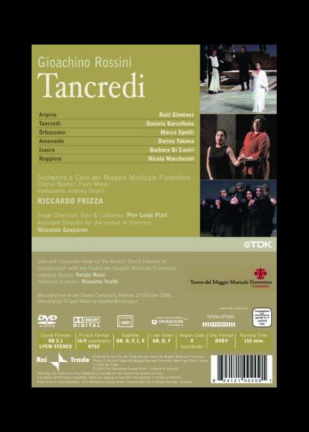 Daniela Barcellona, Darina Takova, Riccardo Frizza, Pier Luigi Pizzi, Orchestra del Maggio Musicale Fiorentino: Rossini: Tancredi - DVD Foto #2