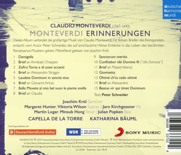 Joachim Krol, Capella De La Torre, Katharina Bauml: Monteverdi - Erinnerungen - CD Foto #2